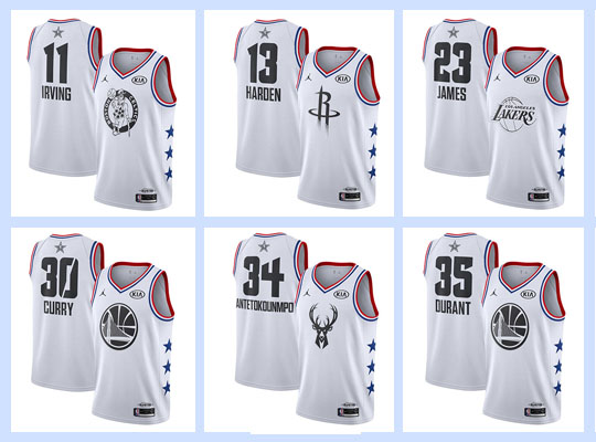 All-Star white NBA #0#1#2#3#11#13#15#21#23#30#34#35 basketball adult ...